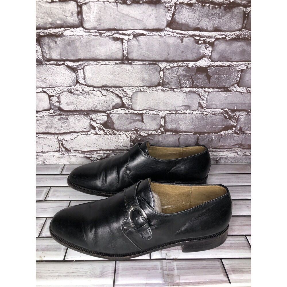 OGGI Black Leather Monk Strap Loafers Dress Shoes Men Sz 9M US/42EU